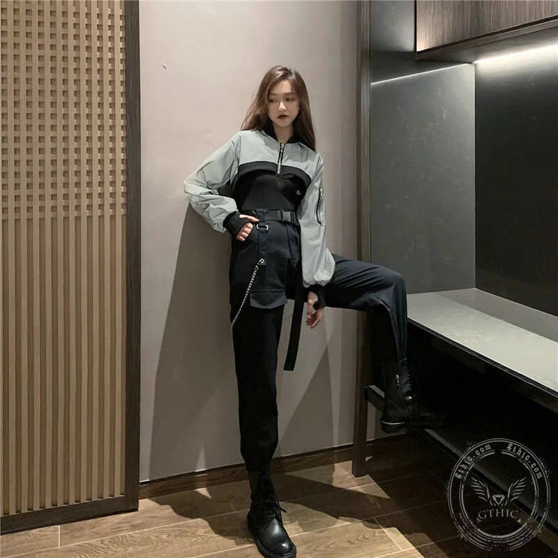 3-Piece Reflective Cropped Jacket Outfit