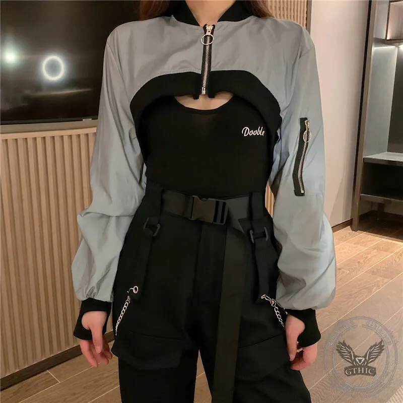 3-Piece Reflective Cropped Jacket Outfit