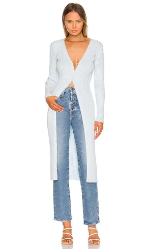 525 Wide Rib Long Cardigan in Baby Blue