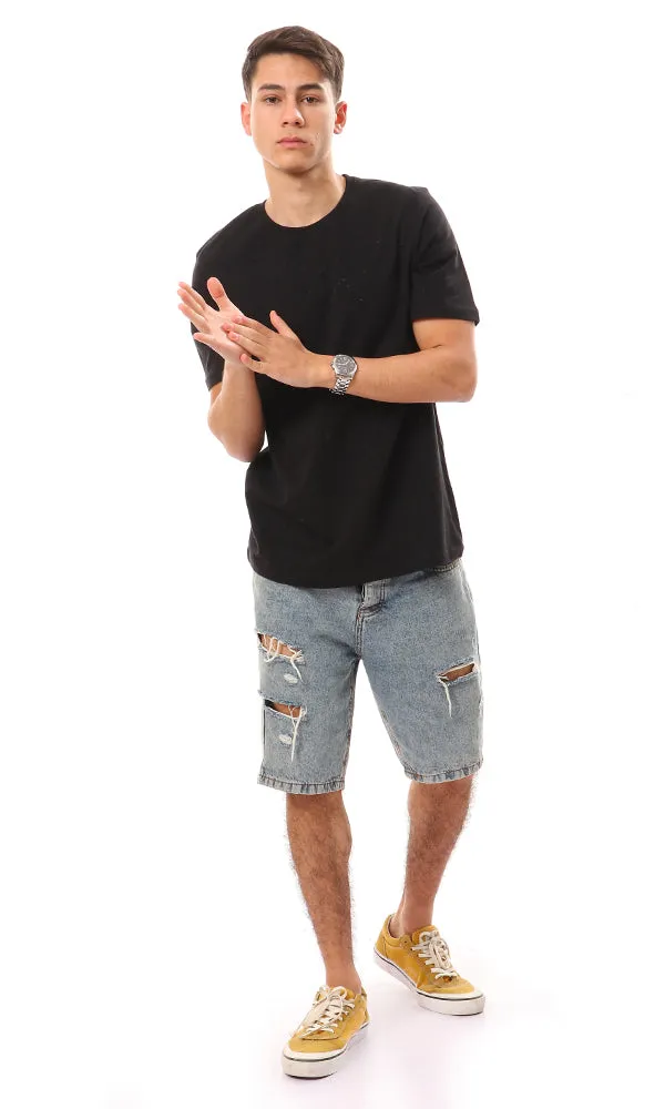 94613 Basic Round Short Sleeves Black T-shirt