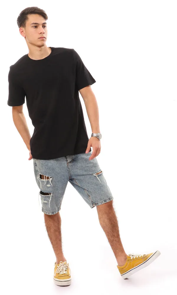94613 Basic Round Short Sleeves Black T-shirt