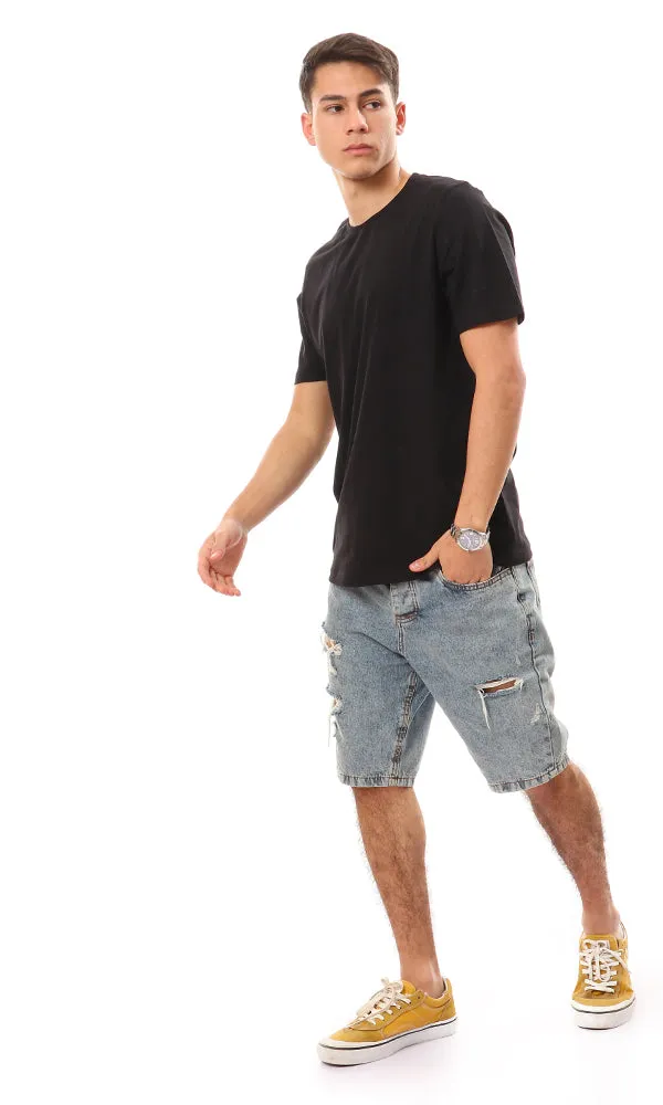 94613 Basic Round Short Sleeves Black T-shirt