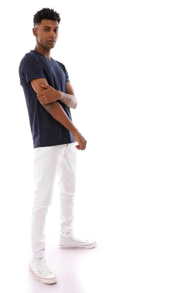 94969 V-Neck Heather Cotton T-Shirt - Navy Blue