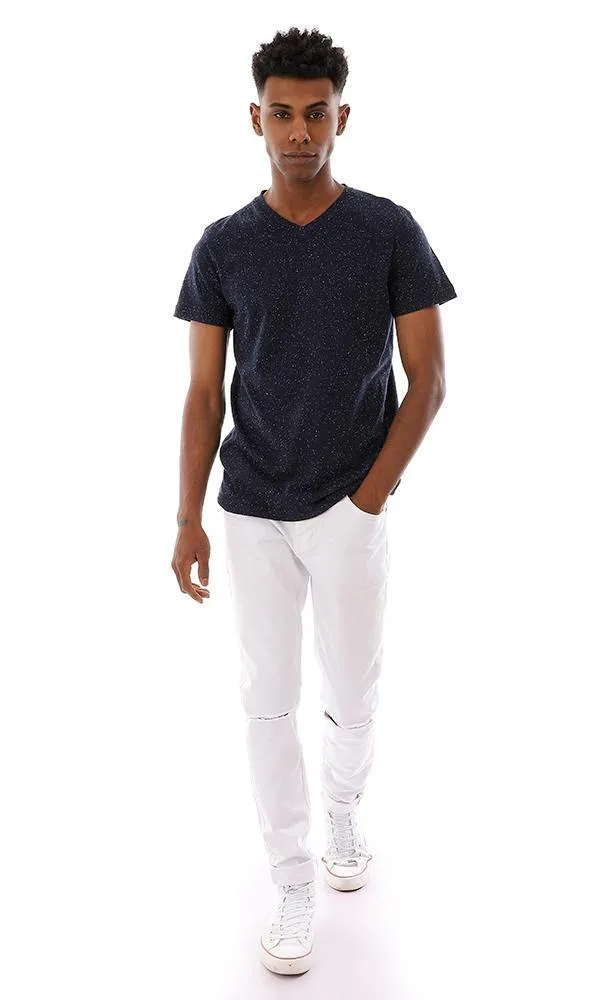 94969 V-Neck Heather Cotton T-Shirt - Navy Blue