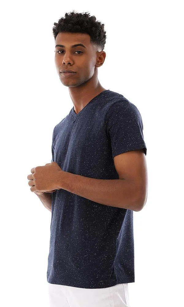 94969 V-Neck Heather Cotton T-Shirt - Navy Blue