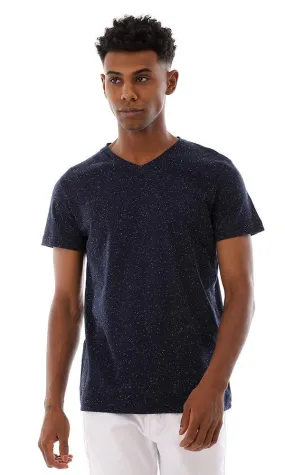 94969 V-Neck Heather Cotton T-Shirt - Navy Blue