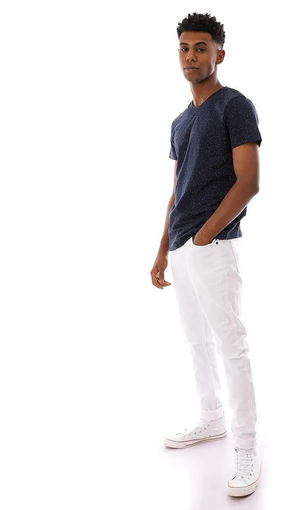 94969 V-Neck Heather Cotton T-Shirt - Navy Blue