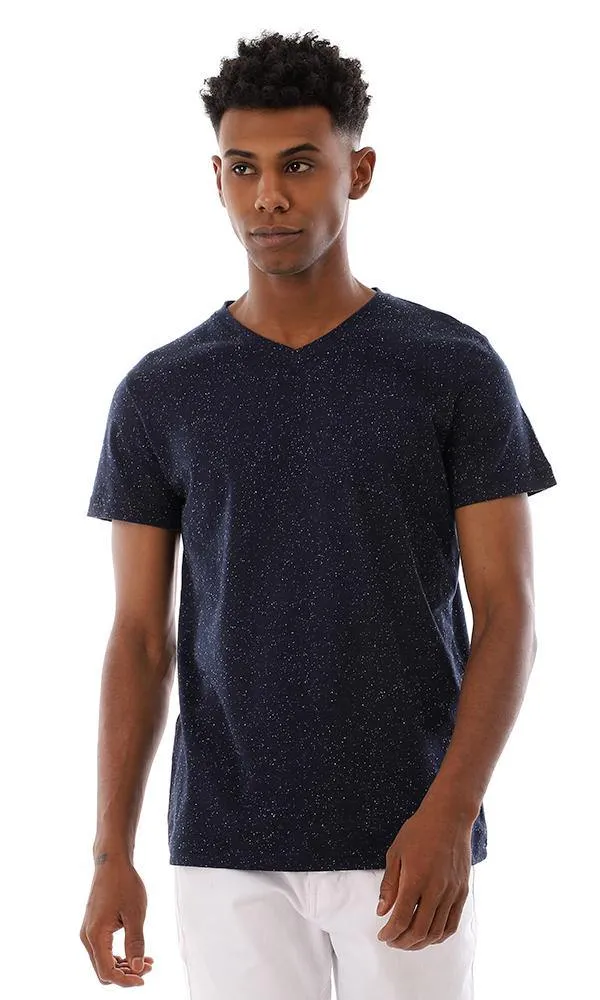 94969 V-Neck Heather Cotton T-Shirt - Navy Blue