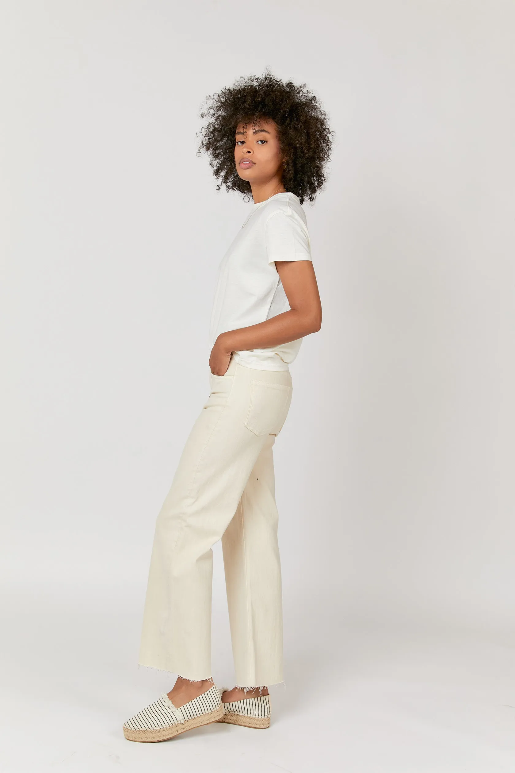 Aberdeen High Rise Wide Leg Crop Ecru