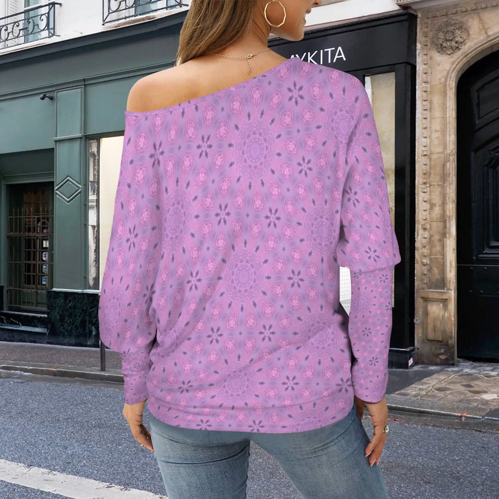 Batwing Long Sleeve Sweater Purple Flowers