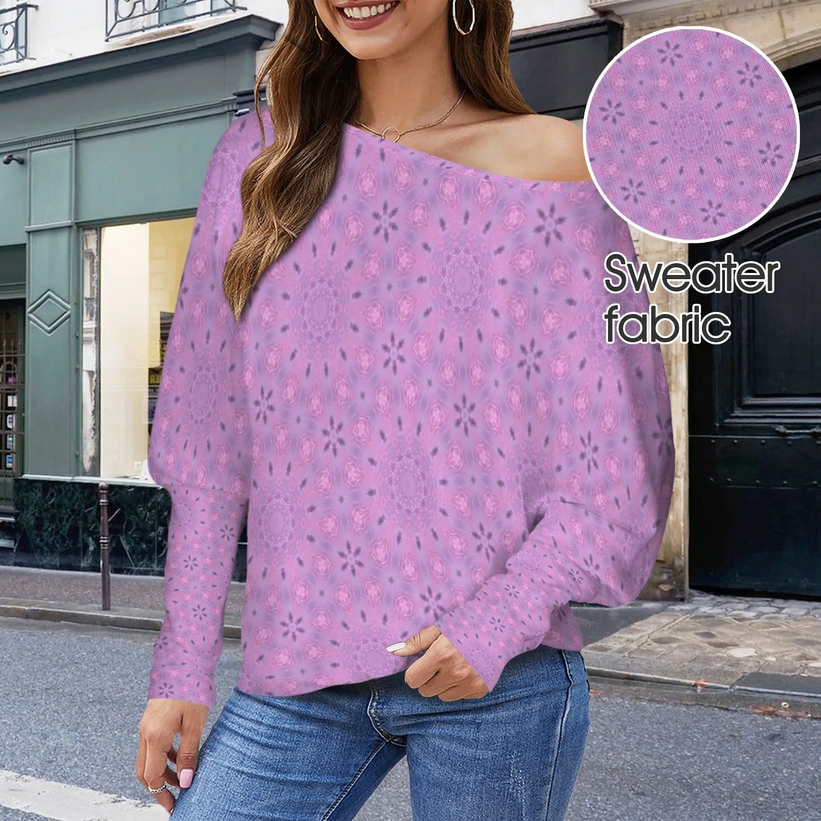 Batwing Long Sleeve Sweater Purple Flowers