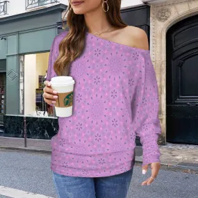 Batwing Long Sleeve Sweater Purple Flowers