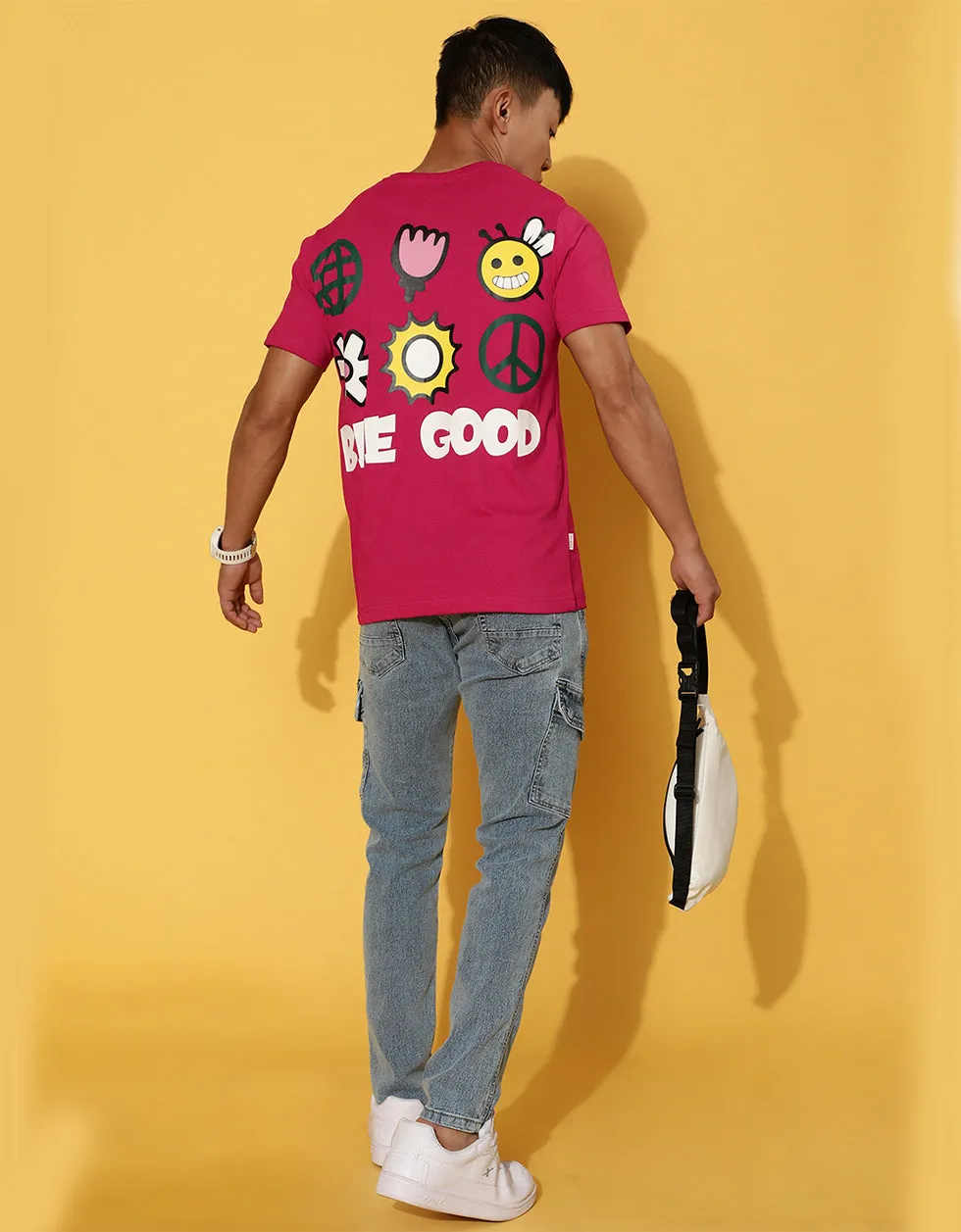 Be Good Regular Fit Viva Magenta Graphic Back Printed Tshirt