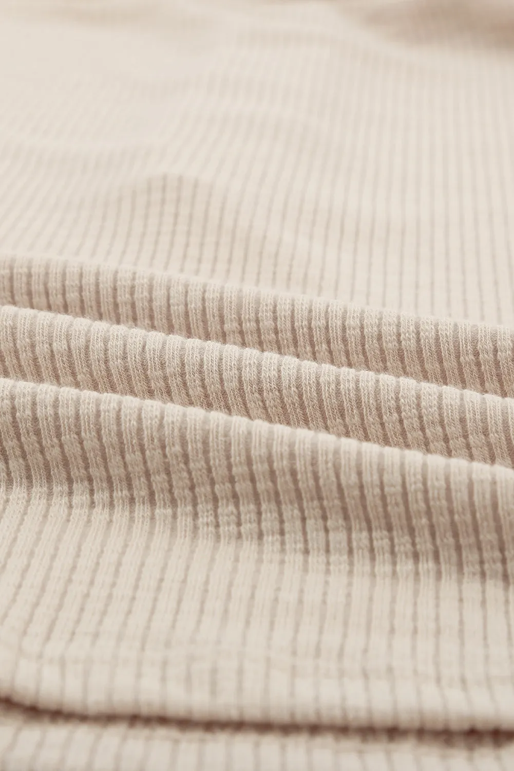 Beige Buttoned Ribbed Knit Short Sleeve Top