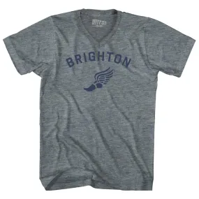 Brighton Running Track Winged Foot Tri-Blend V-neck Womens Junior Cut T-shirt