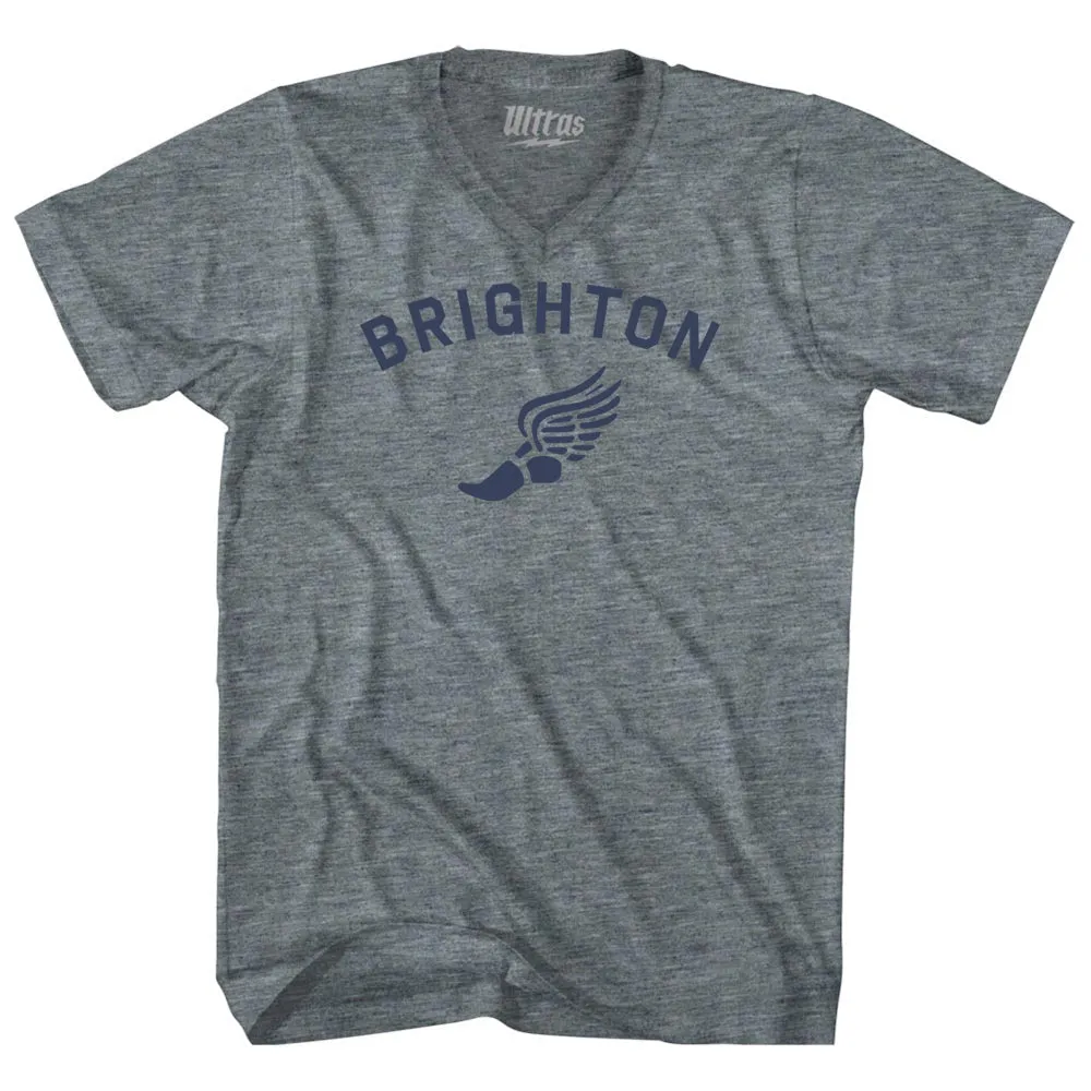 Brighton Running Track Winged Foot Tri-Blend V-neck Womens Junior Cut T-shirt