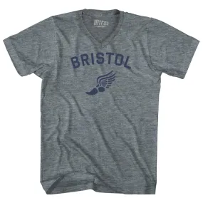 Bristol Running Track Winged Foot-Adult Tri-Blend V-neck T-shirt