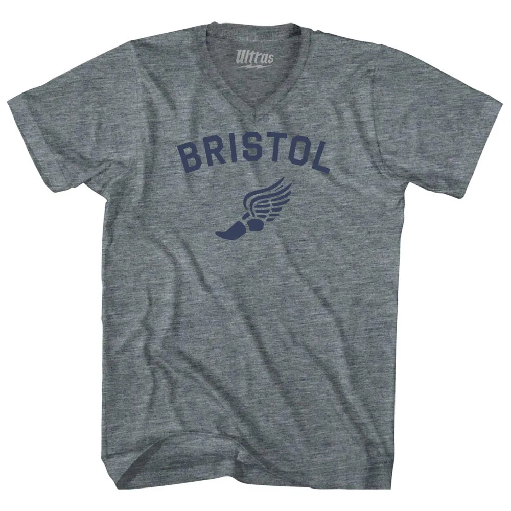 Bristol Running Track Winged Foot-Adult Tri-Blend V-neck T-shirt