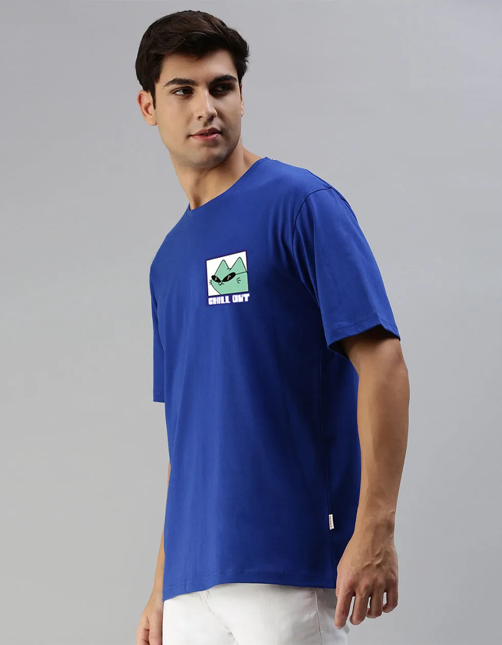 Chillout Blue Oversized Pocket Graphic Printed Tshirt