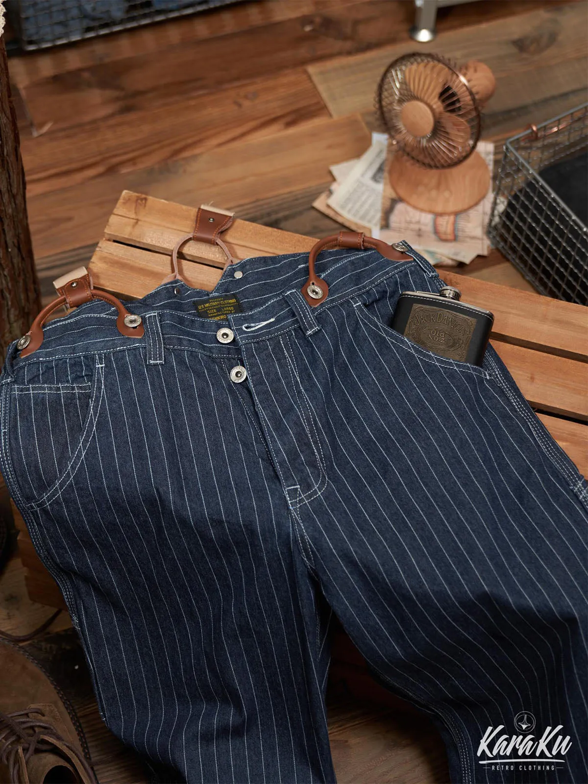 Classic Striped Wabash Suspenders Work Pants