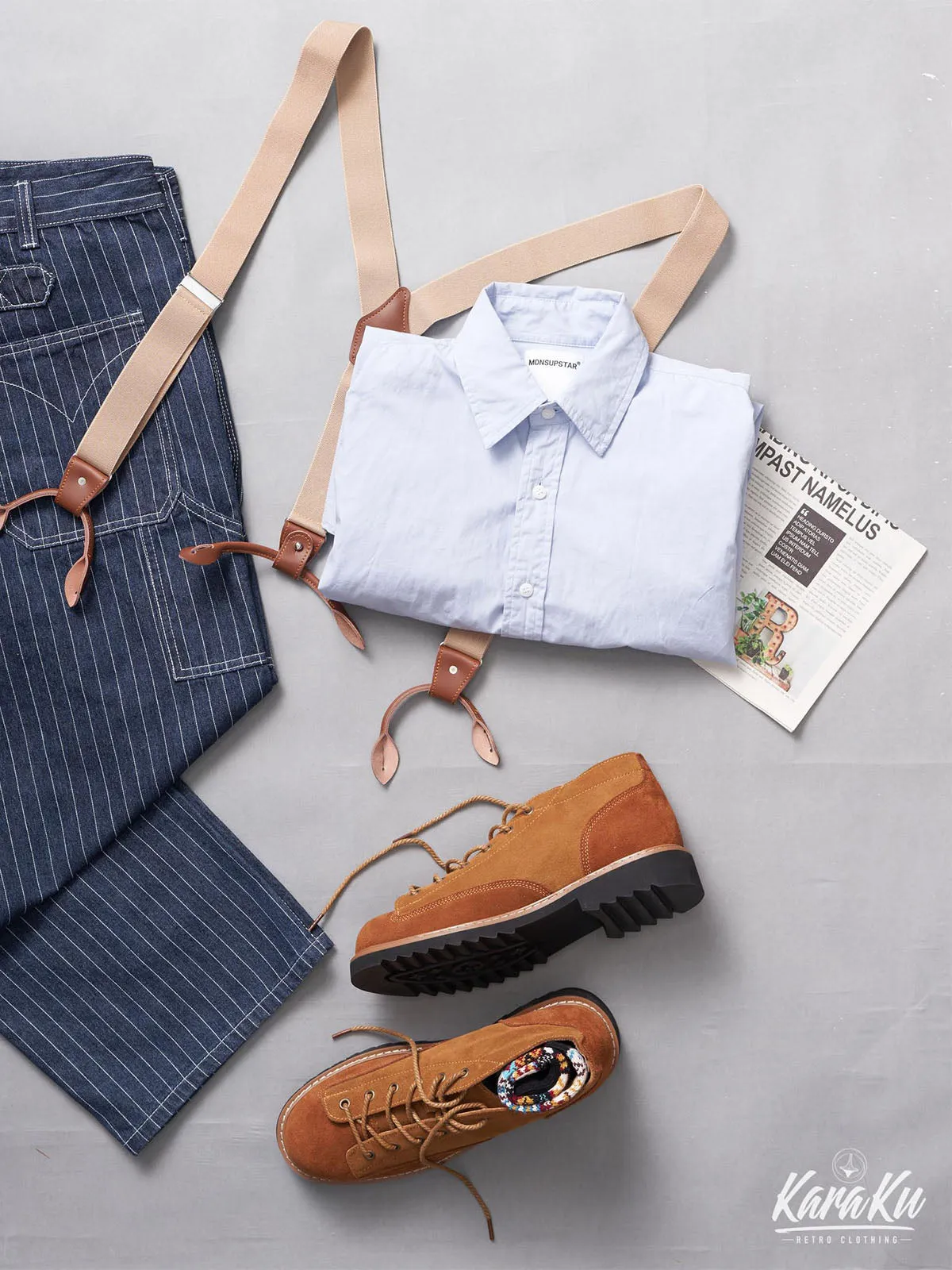Classic Striped Wabash Suspenders Work Pants