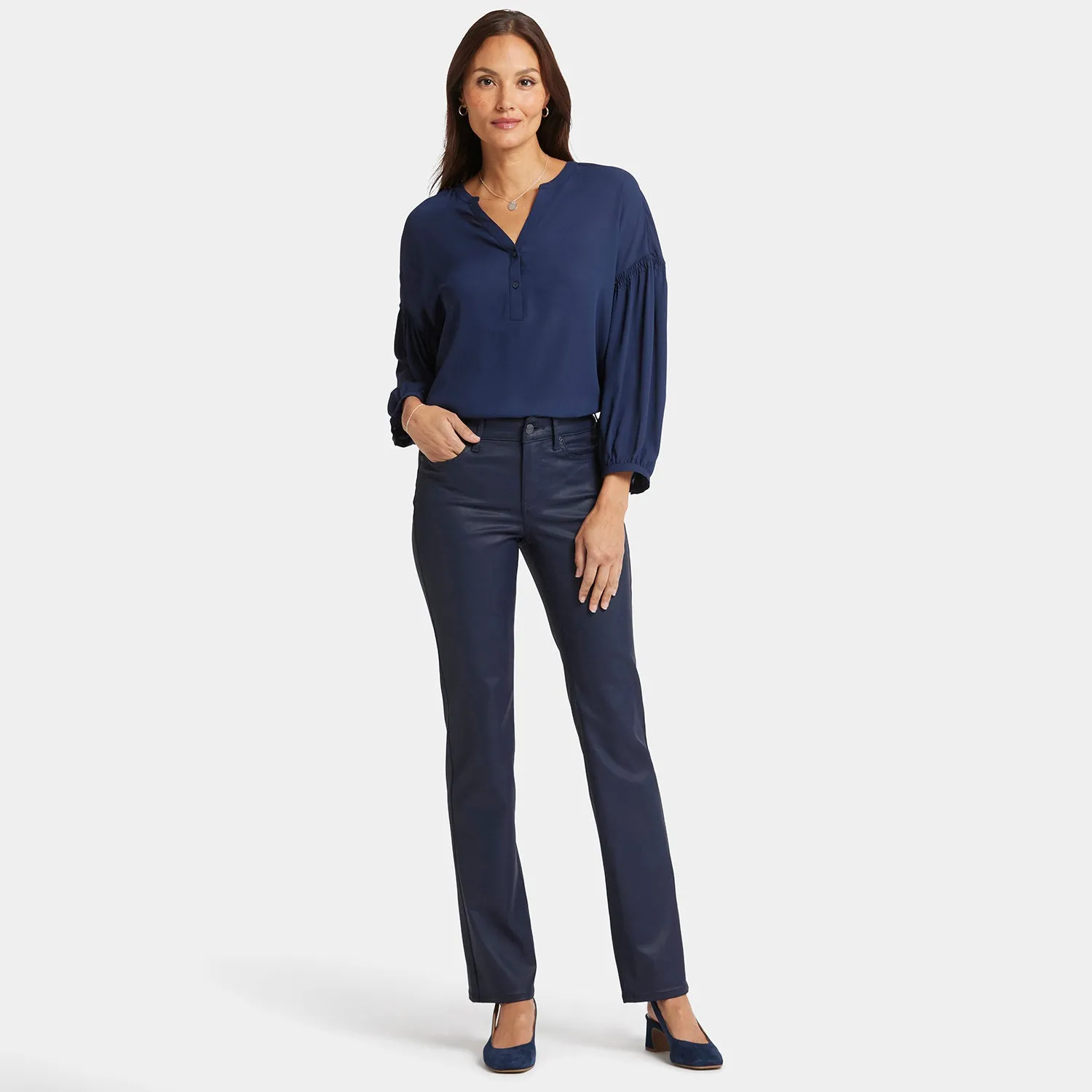Coated Marilyn Straight Jeans - Starless Sky Coated