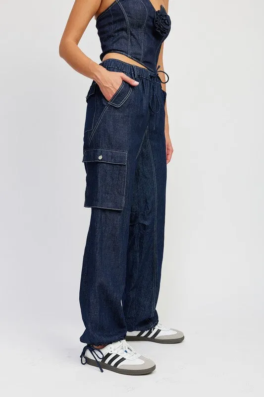 COWBOY CONTRAST STITCHING DENIM PANTS