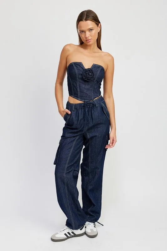 COWBOY CONTRAST STITCHING DENIM PANTS
