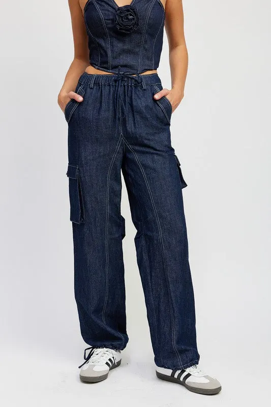 COWBOY CONTRAST STITCHING DENIM PANTS