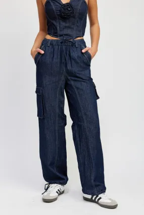 COWBOY CONTRAST STITCHING DENIM PANTS