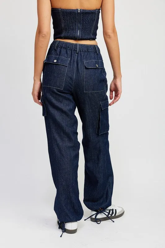 COWBOY CONTRAST STITCHING DENIM PANTS