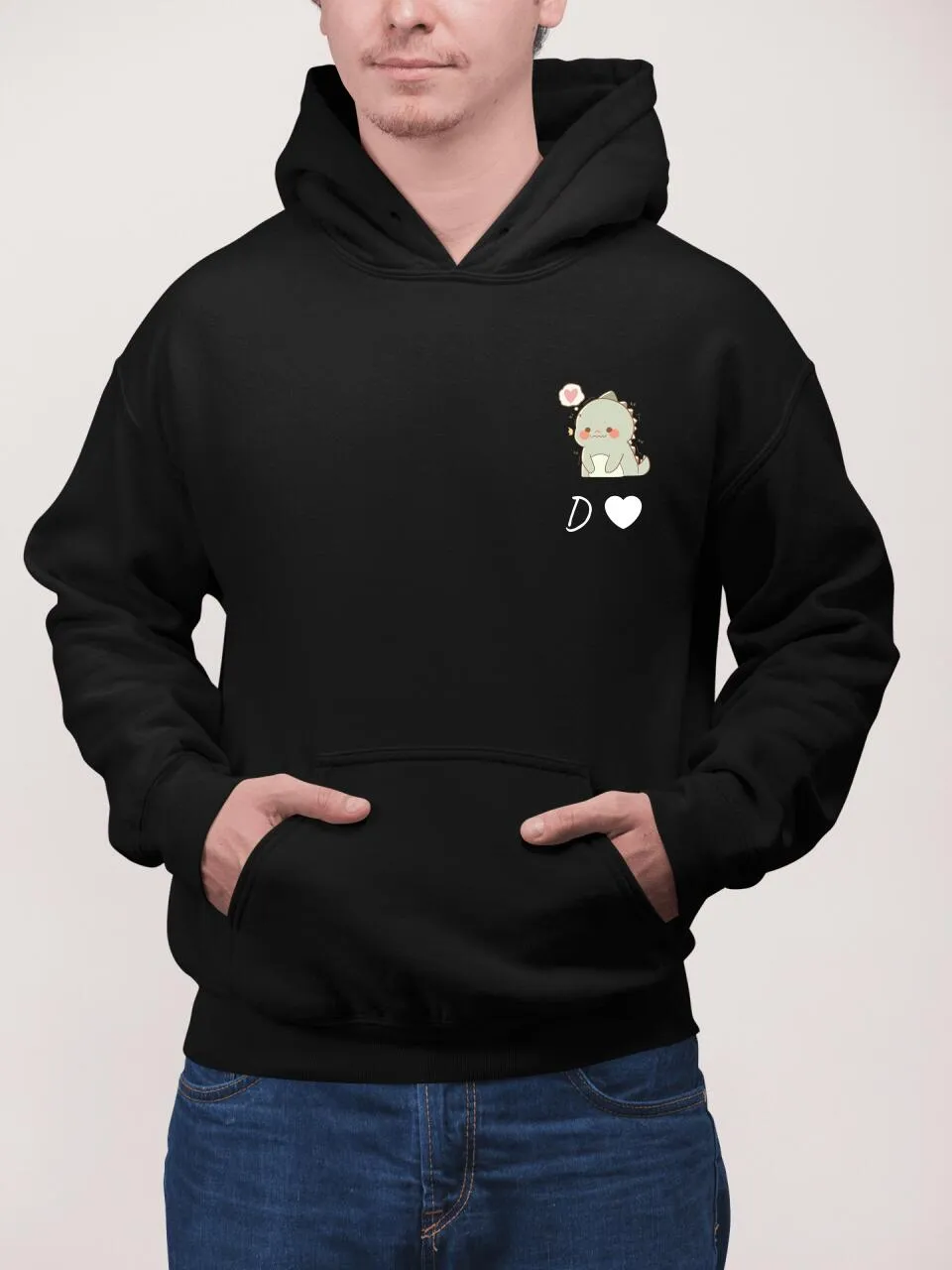 Custom Initial Dino Hoodie For Couples "A"