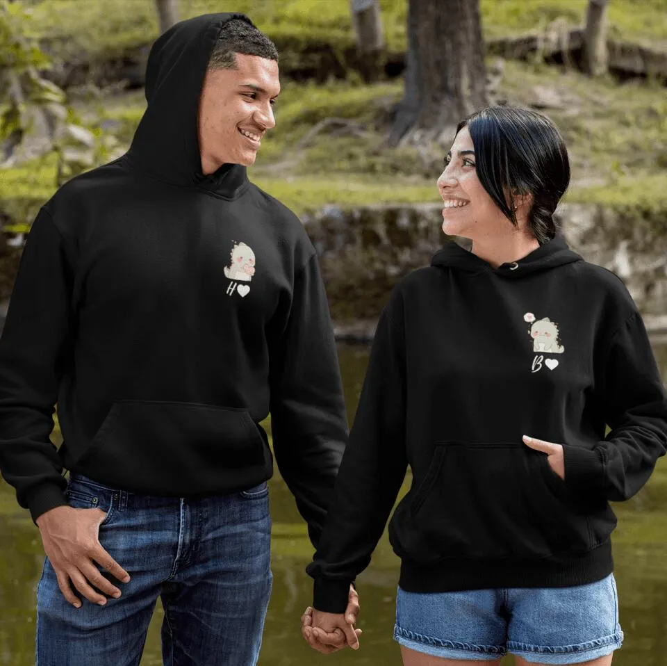 Custom Initial Dino Hoodie For Couples "A"