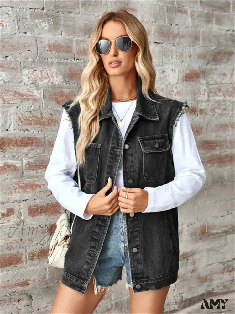 Denim Vest Autumn Washed Sleeveless Waistcoat Casual Baggy Jean Vest Jacket