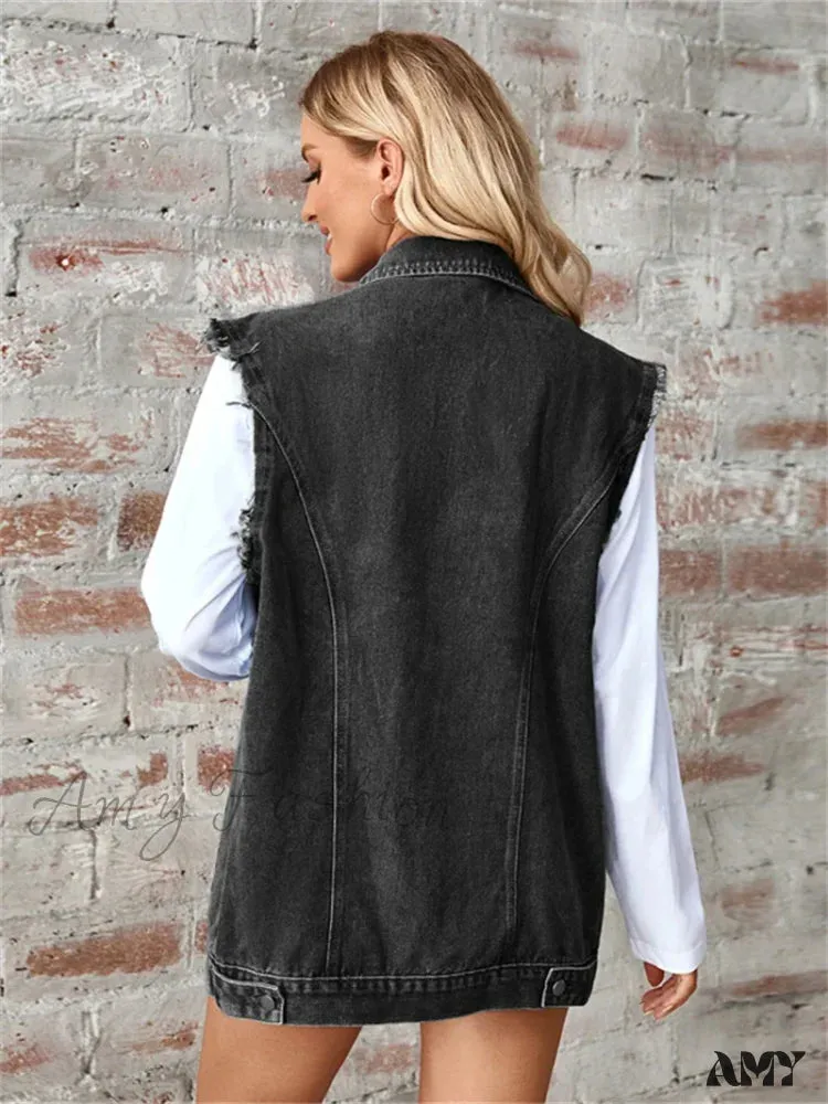 Denim Vest Autumn Washed Sleeveless Waistcoat Casual Baggy Jean Vest Jacket