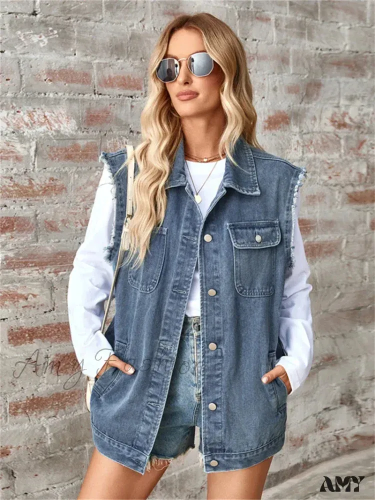 Denim Vest Autumn Washed Sleeveless Waistcoat Casual Baggy Jean Vest Jacket
