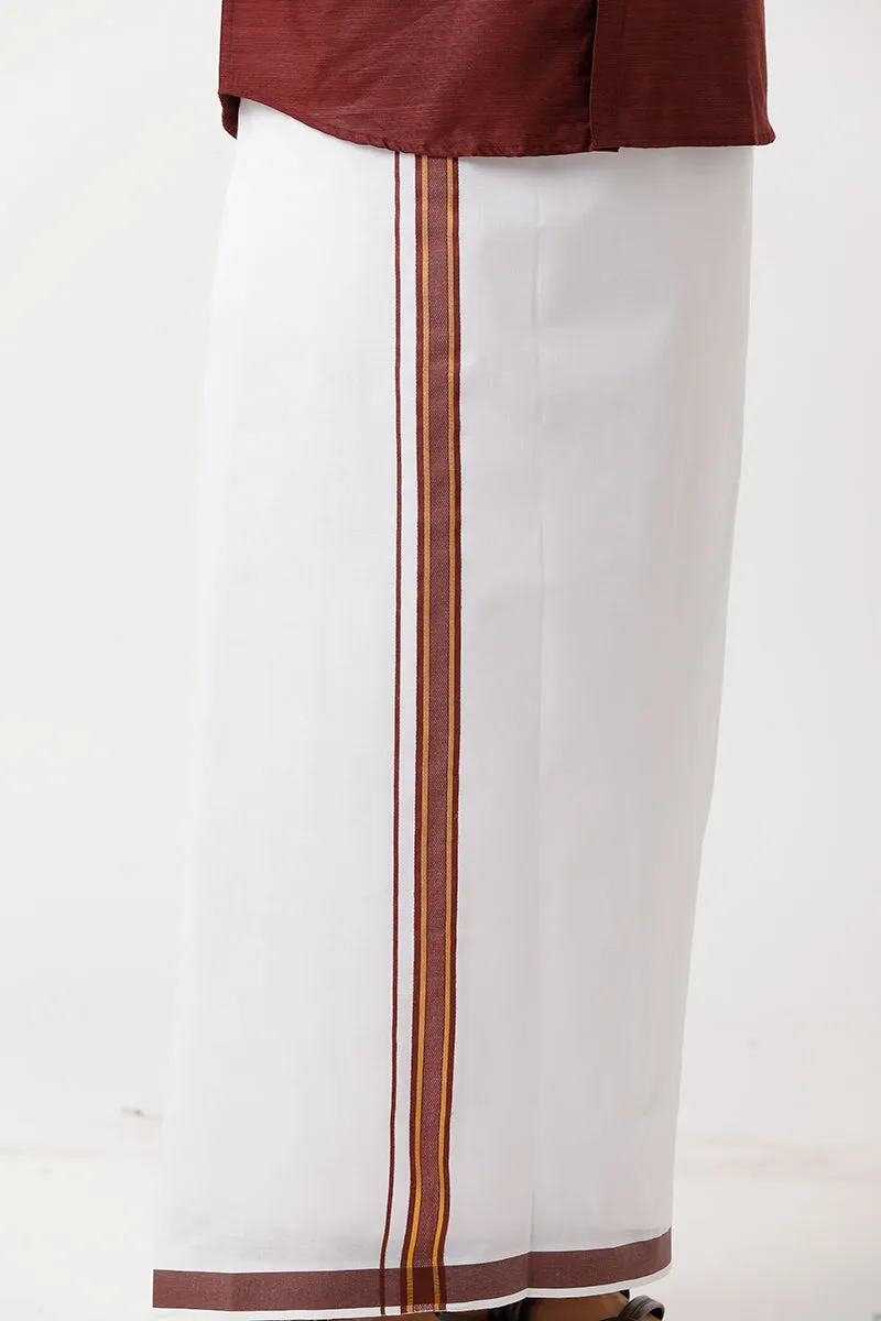 Divine - Blood Red Matching Shirt and Dhoti Set For Men | Uathayam