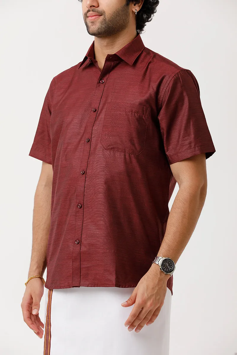 Divine - Blood Red Matching Shirt and Dhoti Set For Men | Uathayam