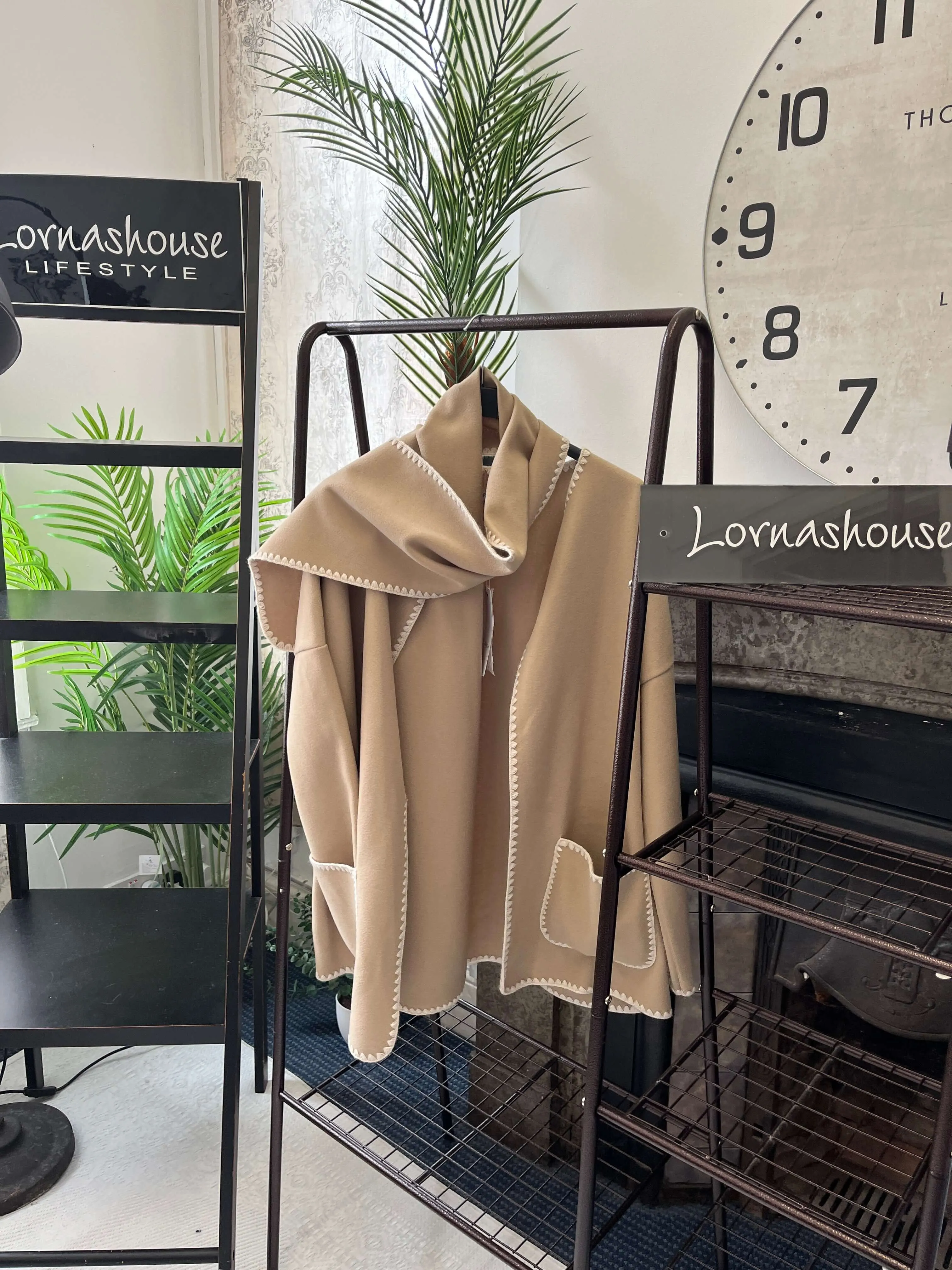 Edge to Edge Contrast Stitch Jacket and Scarf
