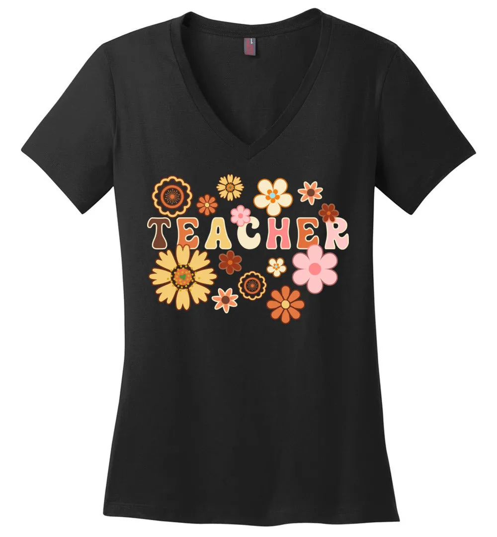 Floral Teacher V-Neck