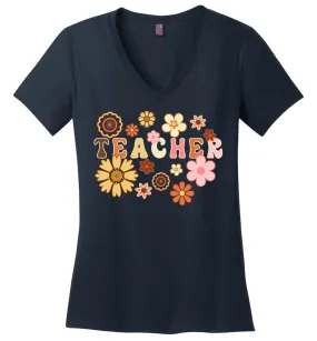 Floral Teacher V-Neck