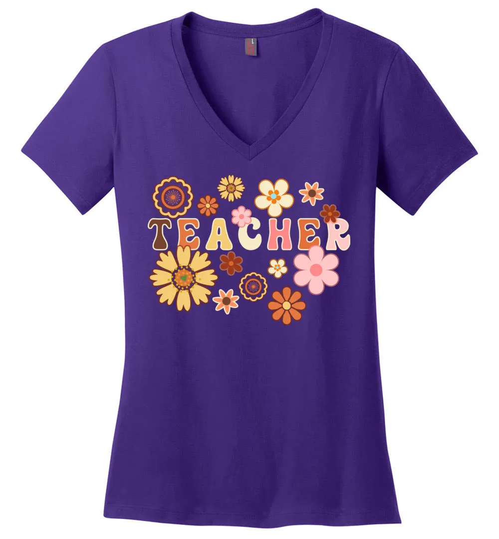 Floral Teacher V-Neck