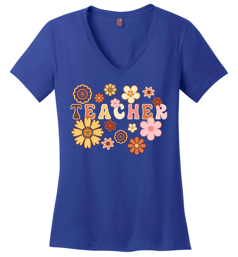 Floral Teacher V-Neck