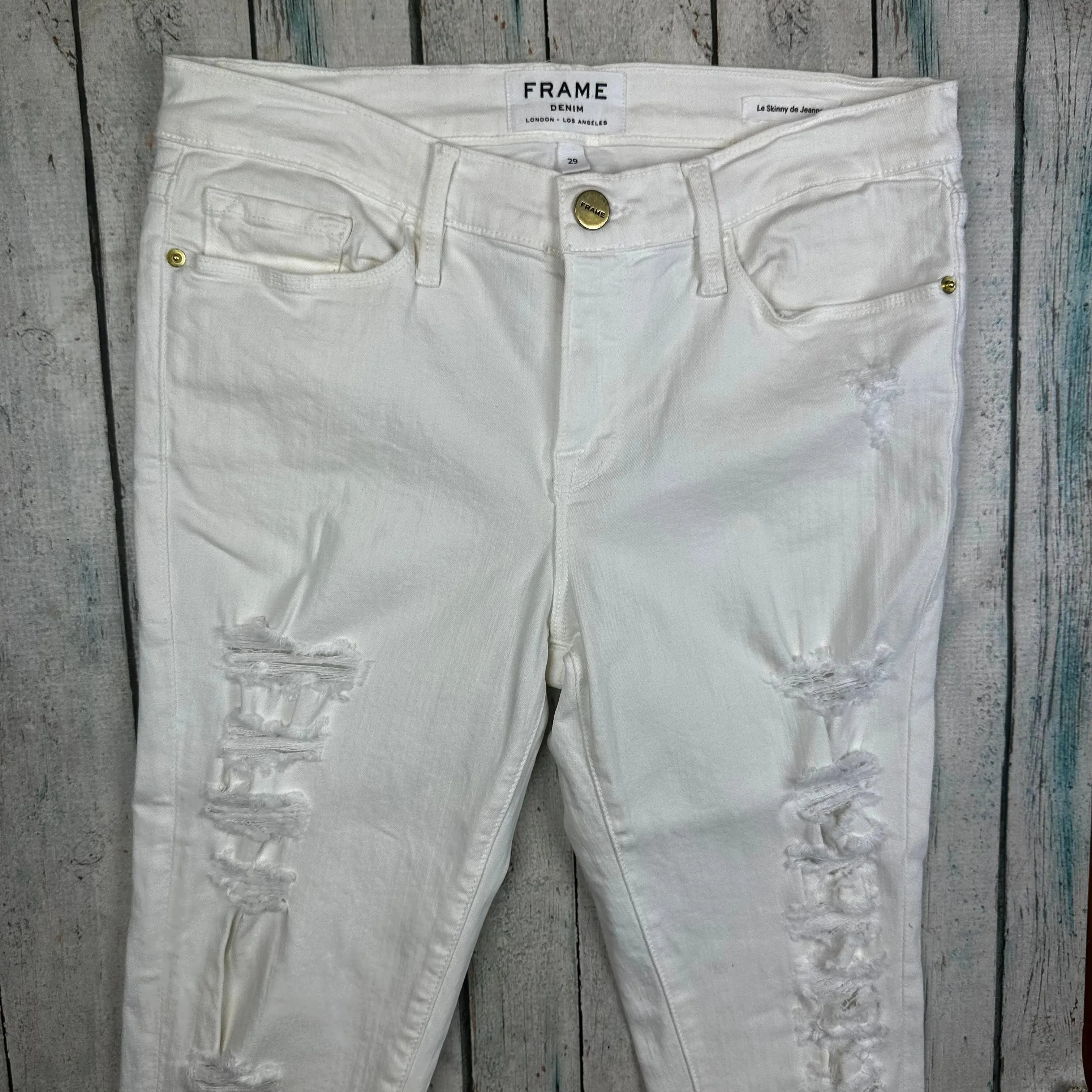 Frame Denim 'Le Skinny de Jeanne' White Busted Front Jeans -Size 29