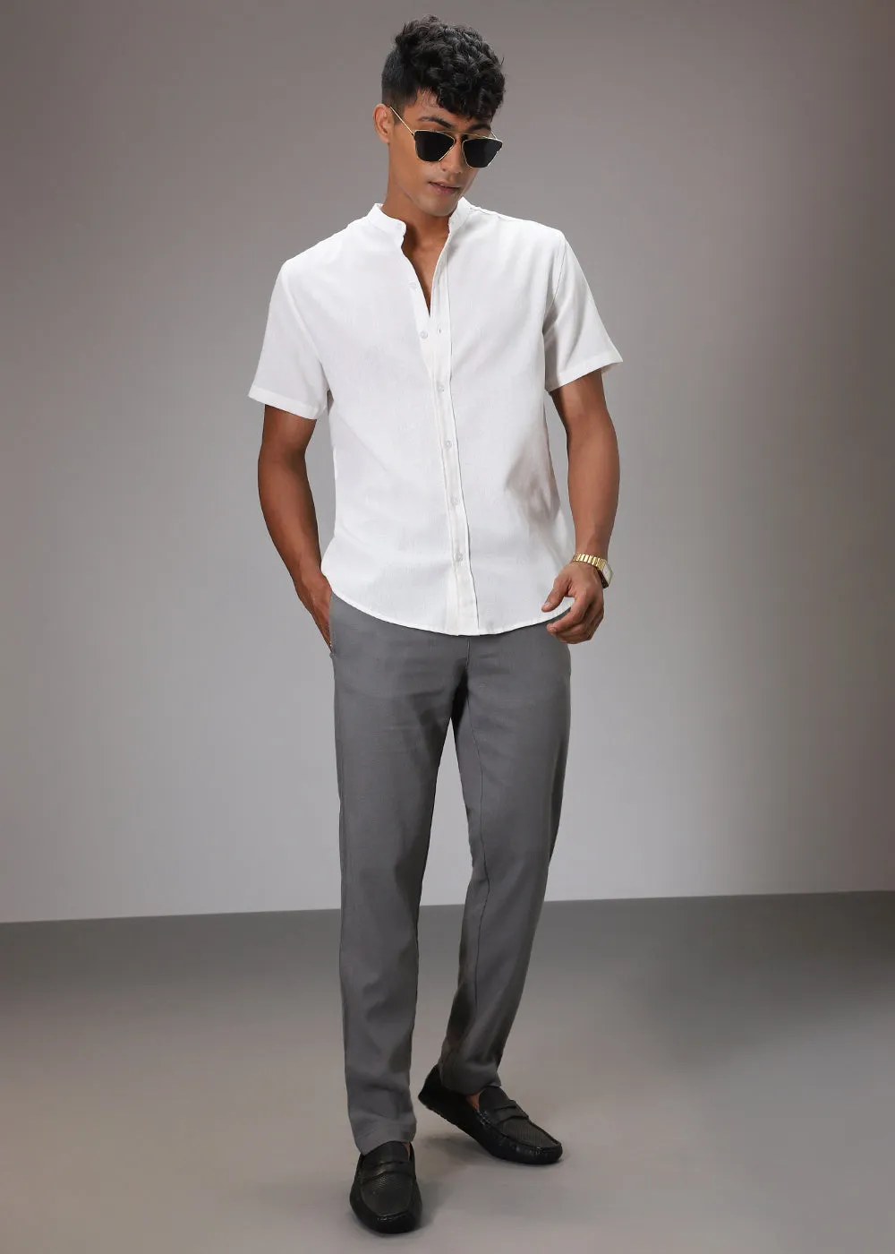 Grey Comfort Fit Linen Pant