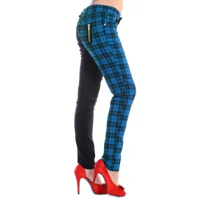 Half Black Half Blue Check Womens Skinny Jeans