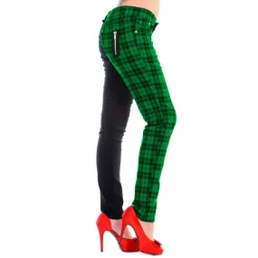 Half Black Half Green Check Womens Skinny Jeans