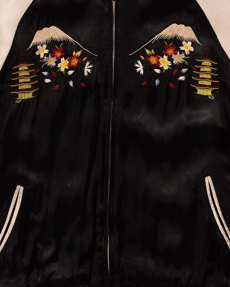 Japanese Repro Souvenir Jacket, Reversible, Hanatabi Gakudan, Black, Fuji and Maiko