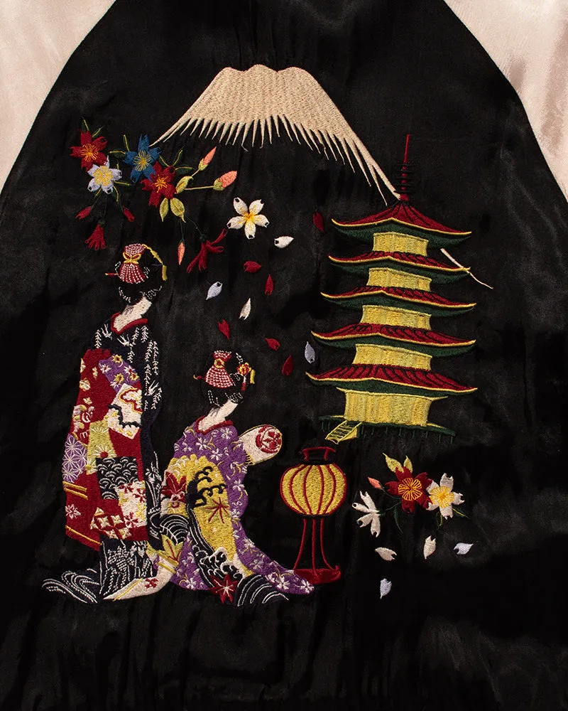 Japanese Repro Souvenir Jacket, Reversible, Hanatabi Gakudan, Black, Fuji and Maiko