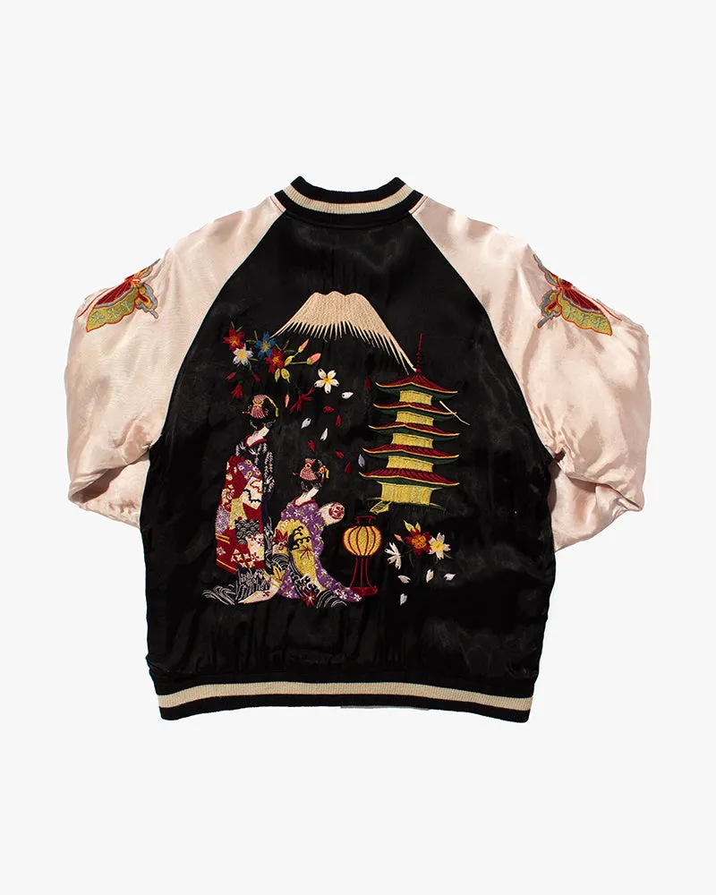 Japanese Repro Souvenir Jacket, Reversible, Hanatabi Gakudan, Black, Fuji and Maiko
